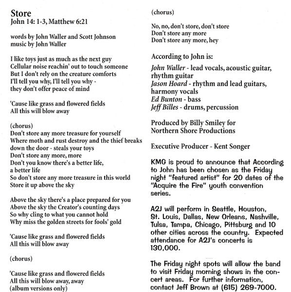 According To John : Store (CD, Single, Promo)