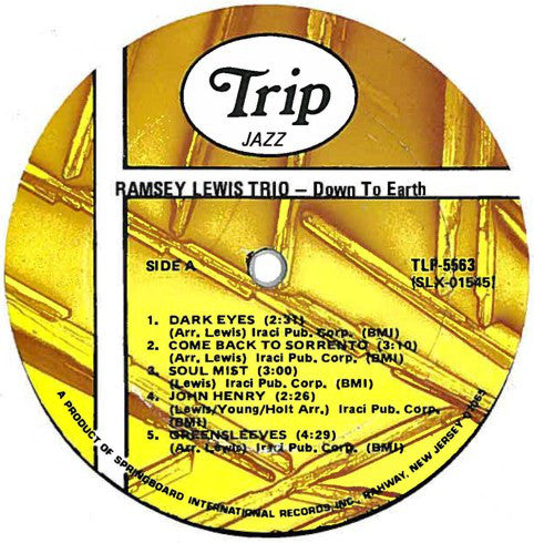 The Ramsey Lewis Trio : Down To Earth (LP, Album, RE)