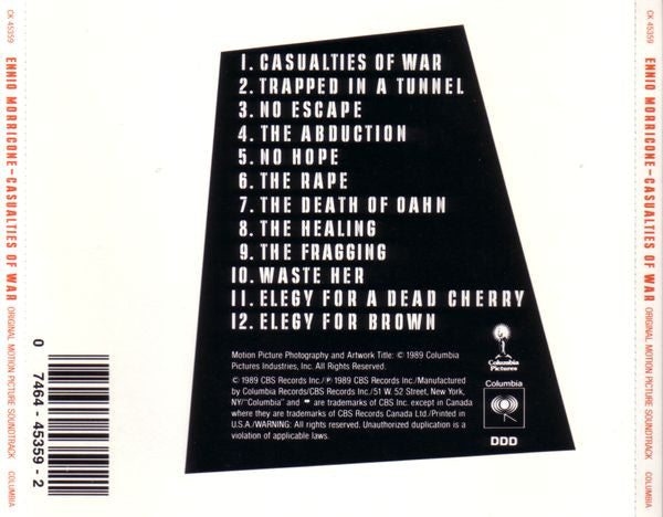 Ennio Morricone : Casualties Of War (Original Motion Picture Soundtrack) (CD, Album)