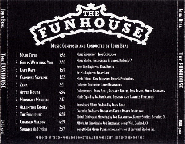 John Beal (3) : The Funhouse (Original Motion Picture Soundtrack) (CD, Album, Promo)