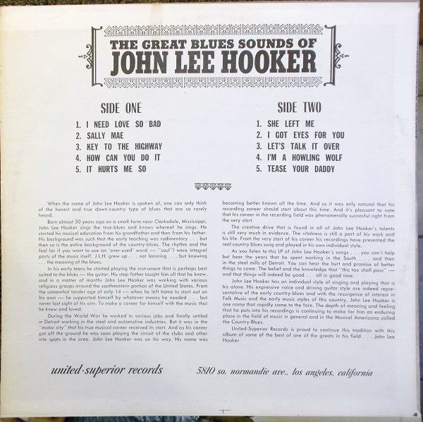 John Lee Hooker : The Great Blues Sounds Of John Lee Hooker (LP, Album, RE)