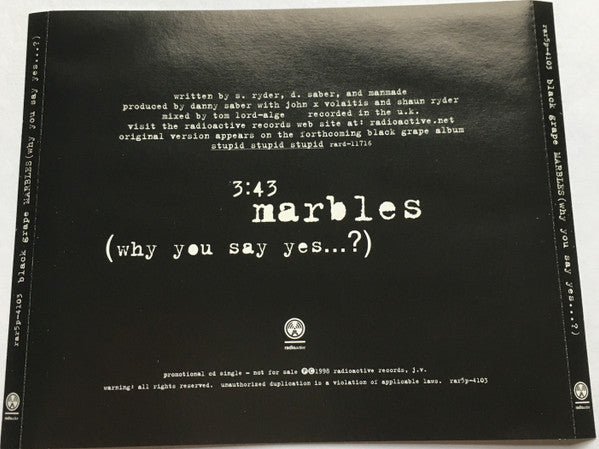 Black Grape : Marbles (CD, Single, Promo)