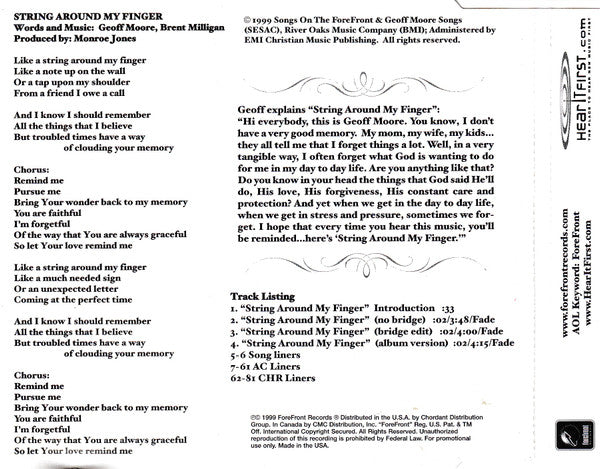 Geoff Moore : String Around My Finger (CD, Single, Promo)