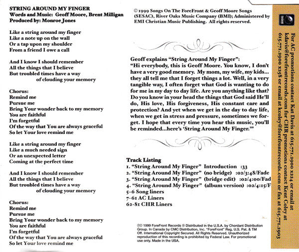 Geoff Moore : String Around My Finger (CD, Single, Promo)
