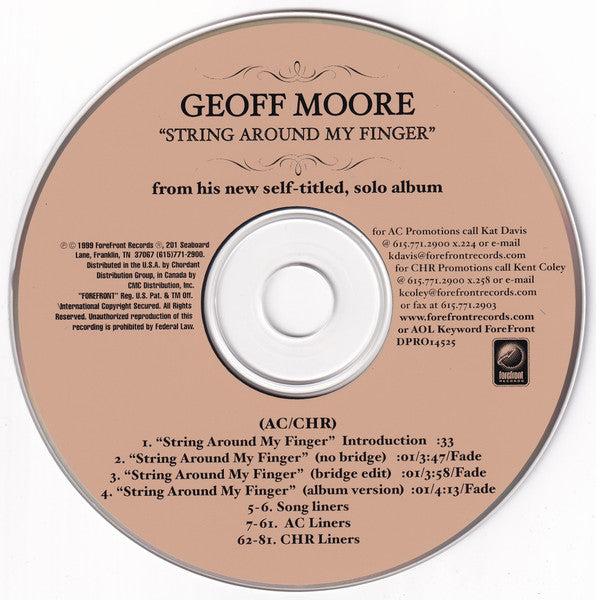 Geoff Moore : String Around My Finger (CD, Single, Promo)