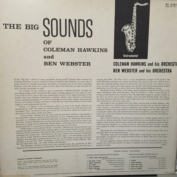 Coleman Hawkins and Ben Webster : The Big Sounds Of Coleman Hawkins And Ben Webster (LP, Comp)