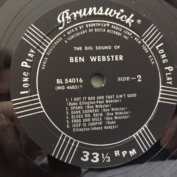 Coleman Hawkins and Ben Webster : The Big Sounds Of Coleman Hawkins And Ben Webster (LP, Comp)