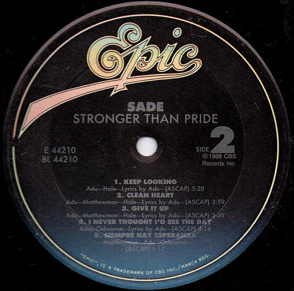 Sade : Stronger Than Pride (LP, Album, Car)