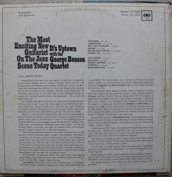 The George Benson Quartet : It's Uptown (LP, Album, RE, San)