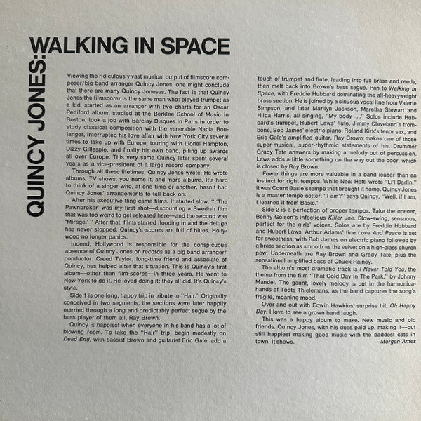Quincy Jones : Walking In Space (LP, Album, RE, Gat)