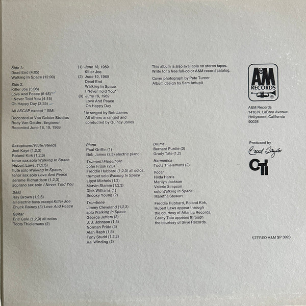 Quincy Jones : Walking In Space (LP, Album, RE, Gat)