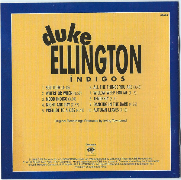 Duke Ellington : Ellington Indigos (CD, Album, RE, RM)