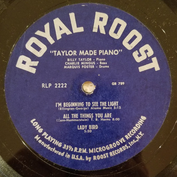 Billy Taylor Trio : Taylor Made Piano (LP, Comp, Mono)