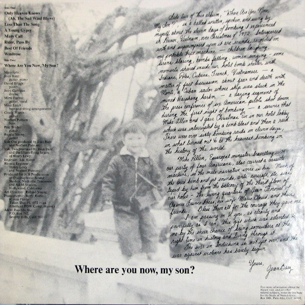 Joan Baez : Where Are You Now, My Son? (LP, Album, Mon)