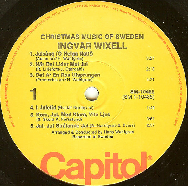Ingvar Wixell With The Hans Walgren Orchestra : Christmas Music Of Sweden (LP, Album, RE)