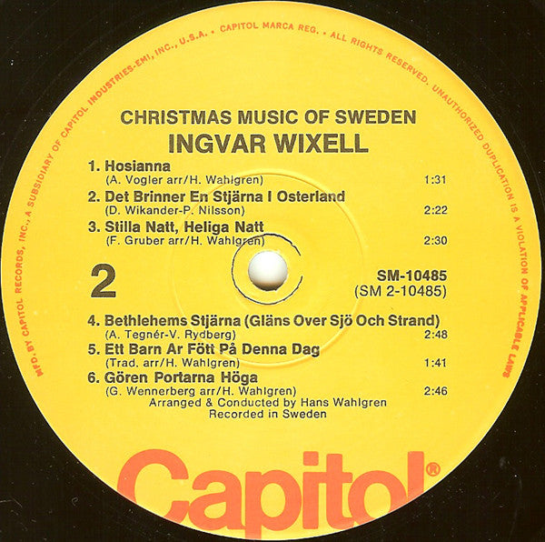 Ingvar Wixell With The Hans Walgren Orchestra : Christmas Music Of Sweden (LP, Album, RE)