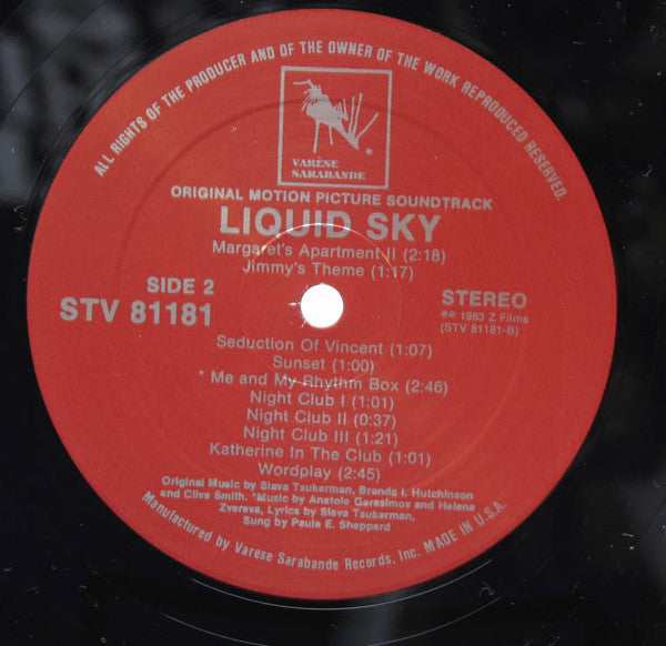 Slava Tsukerman & Brenda Hutchinson & Clive Smith : Liquid Sky (Original Motion Picture Soundtrack) (LP)