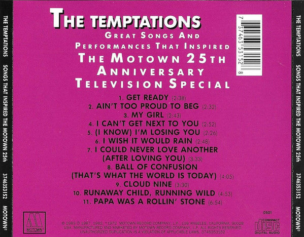 The Temptations : Great Songs And Performances That Inspired The Motown 25th Anniversary Television Special (CD, Comp, RE, RM)