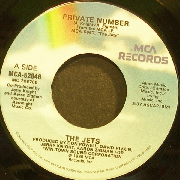 The Jets : Private Number / Look, No Strings (7")