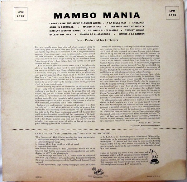 Perez Prado And His Orchestra : Mambo Mania (LP, Album, Mono, Ind)