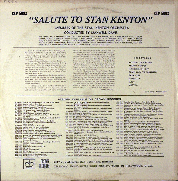 Members Of The Stan Kenton Orchestra : Members Of The Stan Kenton Orchestra Salute Stan Kenton (Artistry In Rhythm) (LP, Album, Mono)