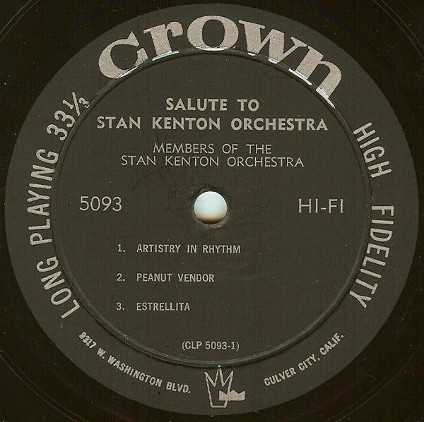 Members Of The Stan Kenton Orchestra : Members Of The Stan Kenton Orchestra Salute Stan Kenton (Artistry In Rhythm) (LP, Album, Mono)