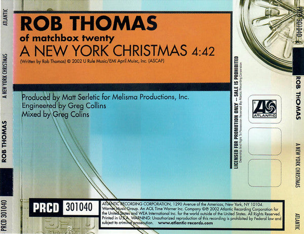 Rob Thomas : A New York Christmas (CD, Single, Promo)