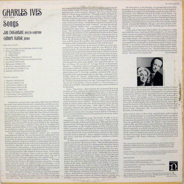 Charles Ives - Jan DeGaetani, Gilbert Kalish : Songs (LP)