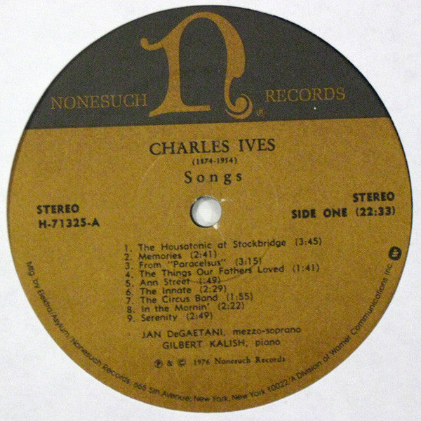 Charles Ives - Jan DeGaetani, Gilbert Kalish : Songs (LP)