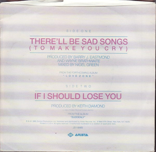 Billy Ocean : There'll Be Sad Songs (To Make You Cry) (7", Single, Ind)