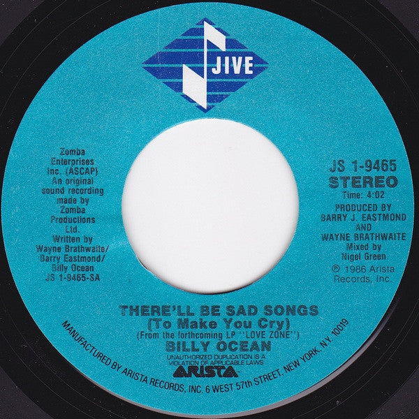 Billy Ocean : There'll Be Sad Songs (To Make You Cry) (7", Single, Ind)