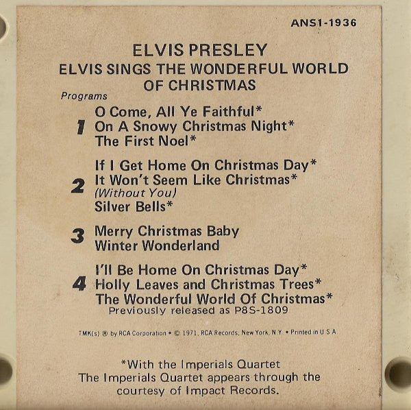 Elvis Presley : Elvis Sings The Wonderful World Of Christmas (8-Trk, RE)