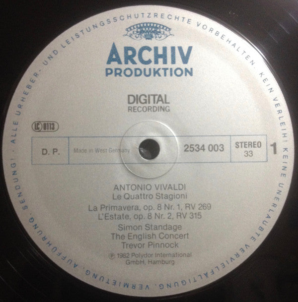 Antonio Vivaldi / The English Concert, Simon Standage, Trevor Pinnock : The Four Seasons (LP)