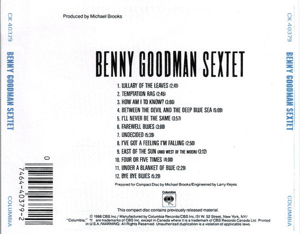 Benny Goodman Sextet : Benny Goodman Sextet (CD, Comp, RM)