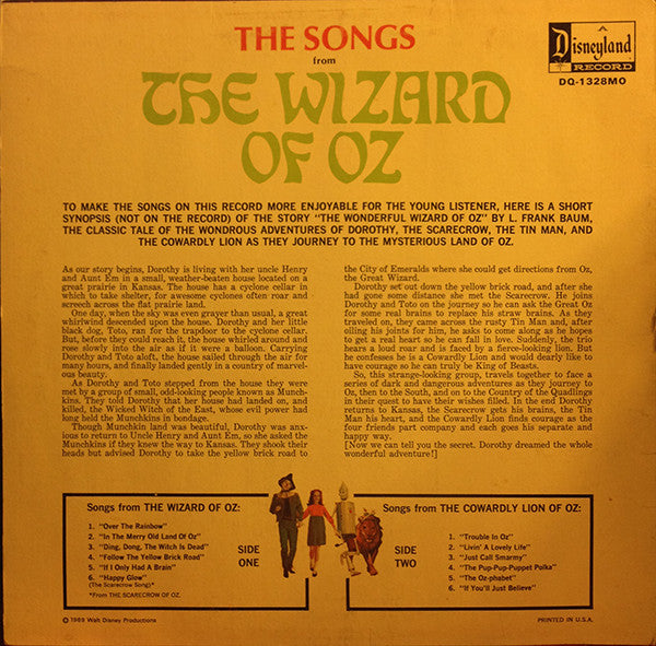 Unknown Artist : The Songs From The Wizard Of Oz (Plus Songs About The Scarecrow And The Cowardly Lion) (LP, Album, Mono)