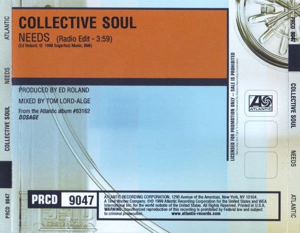 Collective Soul : Needs (CD, Single, Promo)