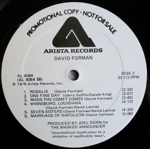 David Forman : David Forman (LP, Album, Promo)