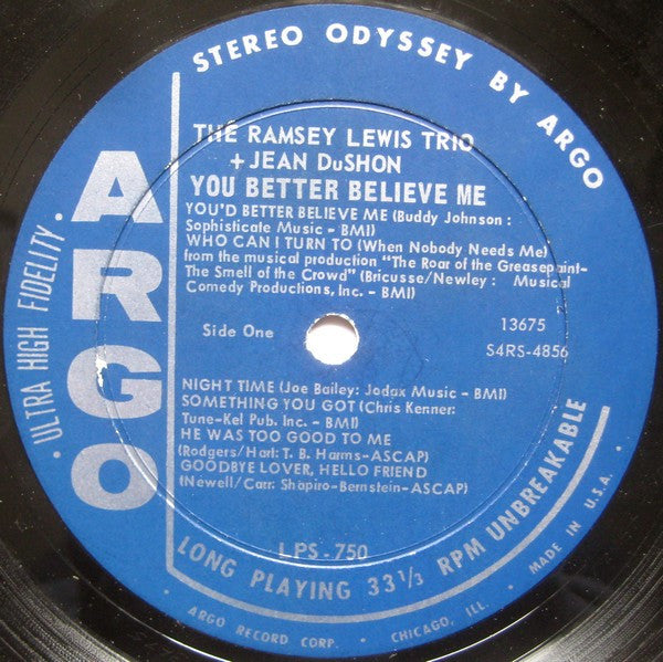 The Ramsey Lewis Trio + Jean DuShon : You Better Believe Me (LP, Album)