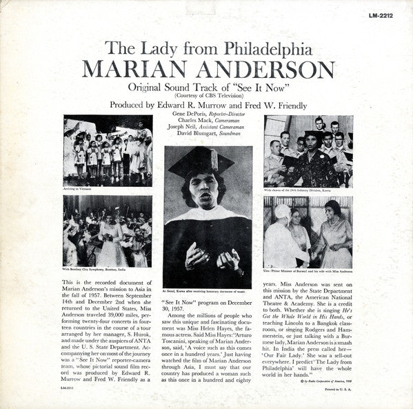 Marian Anderson, Edward R. Murrow, Fred W. Friendly : The Lady From Philadelphia (LP, Album, RE)