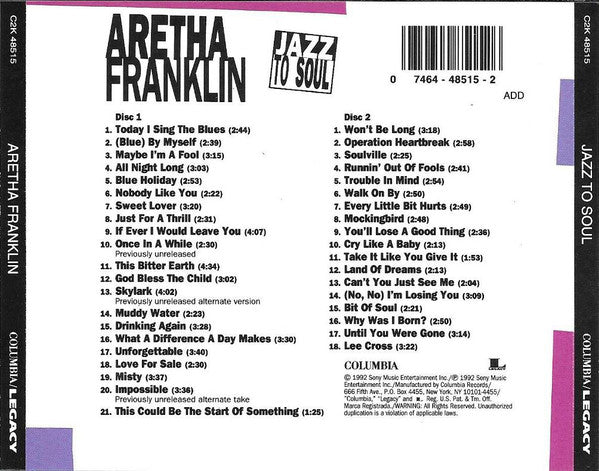 Aretha Franklin : Jazz To Soul (2xCD, Comp)