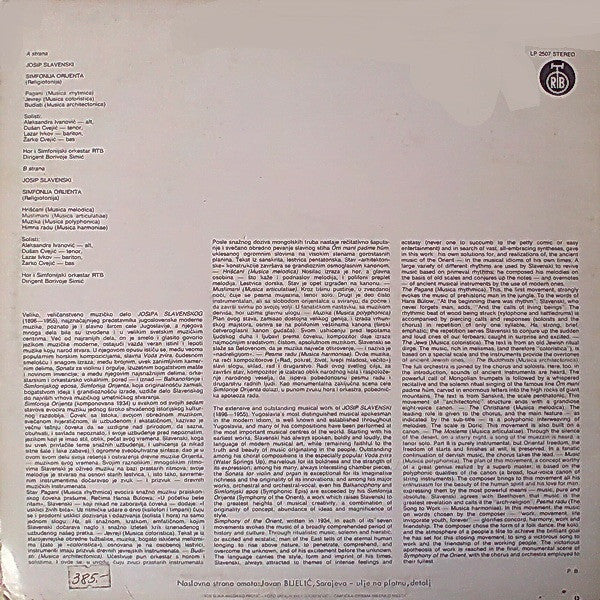 Josip Slavenski : Simfonija Orijenta (Religiofonija) (LP, Album, RE)