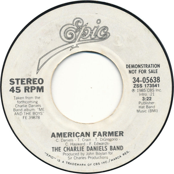 The Charlie Daniels Band : American Farmer (7", Single, Promo)