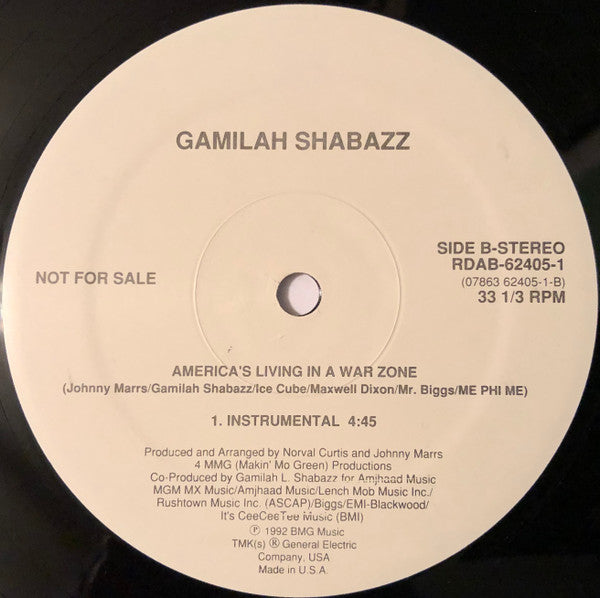 Gamilah Shabazz : America's Living In A War Zone (12", Promo)