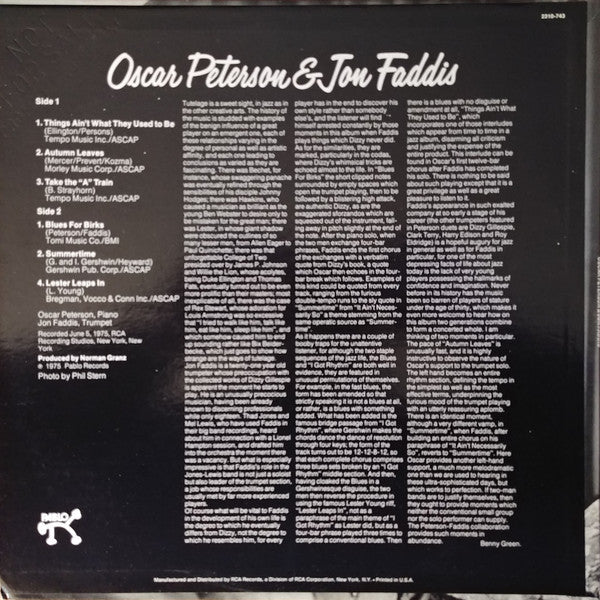 Oscar Peterson & Jon Faddis : Oscar Peterson & Jon Faddis (LP, Album, Ind)