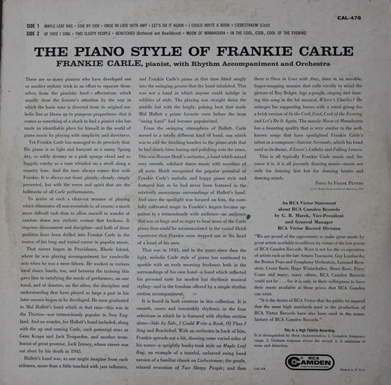 Frankie Carle And His Orchestra : The Piano Style Of Frankie Carle (LP, Mono)