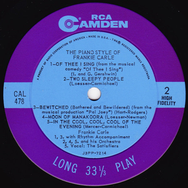 Frankie Carle And His Orchestra : The Piano Style Of Frankie Carle (LP, Mono)