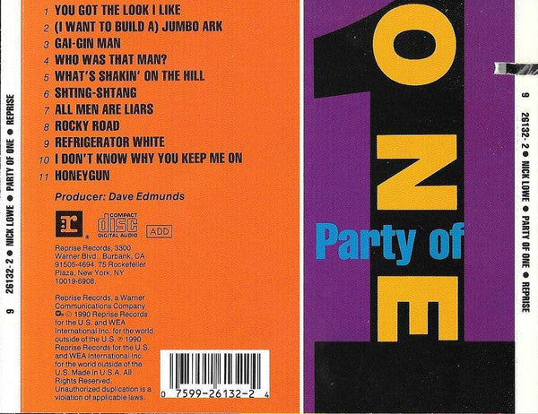 Nick Lowe : Party Of One (CD, Album)