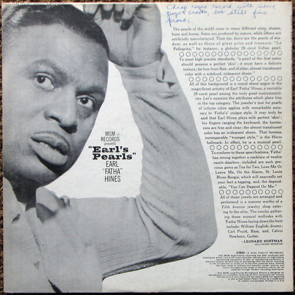 Earl Hines : Earl's Pearls (LP, Album, Mono)