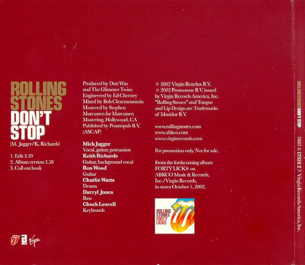 The Rolling Stones : Don't Stop (CD, Single, Promo, Dig)