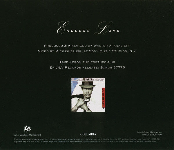 Luther Vandross & Mariah Carey : Endless Love (CD, Single, Promo)